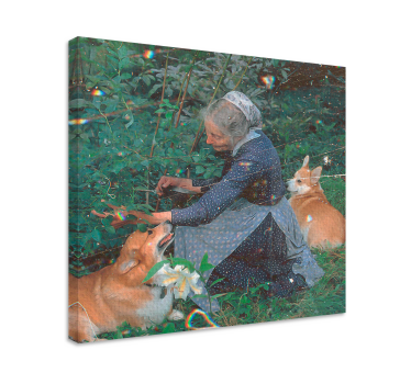 Obraz psy kobieta z corgi - TenStickers