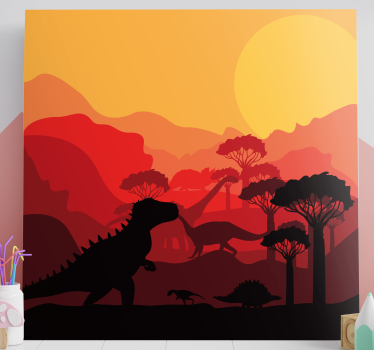 Obraz dinozaury w krajobrazie z sylwetkami - TenStickers