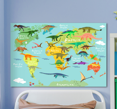 Obraz dla dzieci Mapa świata i dinozaury  - TenStickers