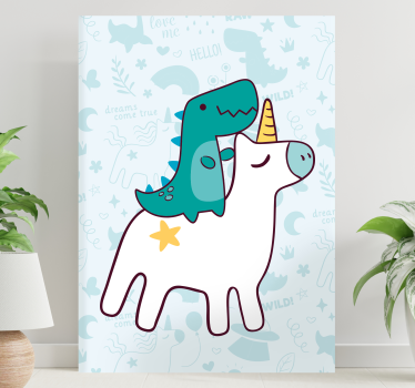 Obraz jednorożce dinozaur na jednorożcu - TenStickers