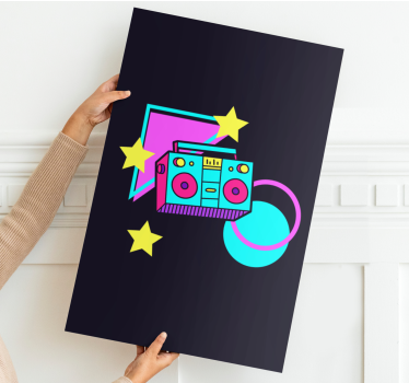 Obraz retro Kolorowy boombox w stylu lat 80. Z kształtami - TenStickers