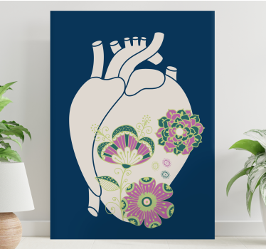 Obraz z kwiatami Anatomiczne serce z czerwonymi kwiatami - TenStickers