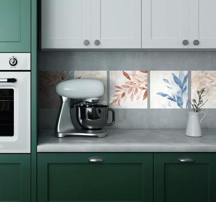 Naklejka na płytki kwiatowy wzór akwarelowy - TenStickers