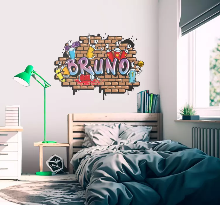 Nowoczesna naklejka imię graffiti na cegle  - TenStickers