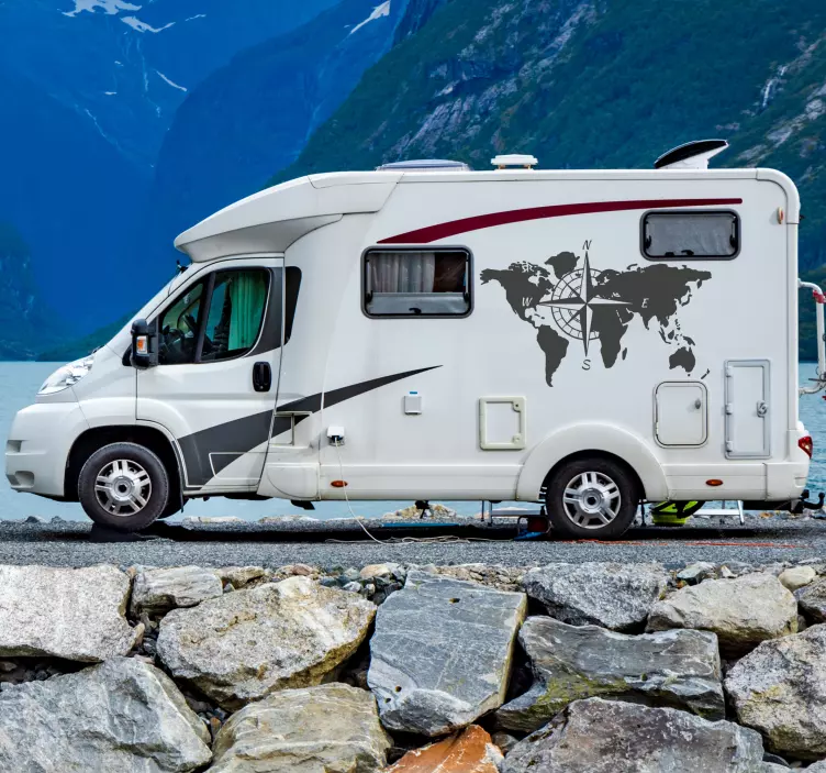 Naklejka na kampera mapa świata i kompas - TenStickers