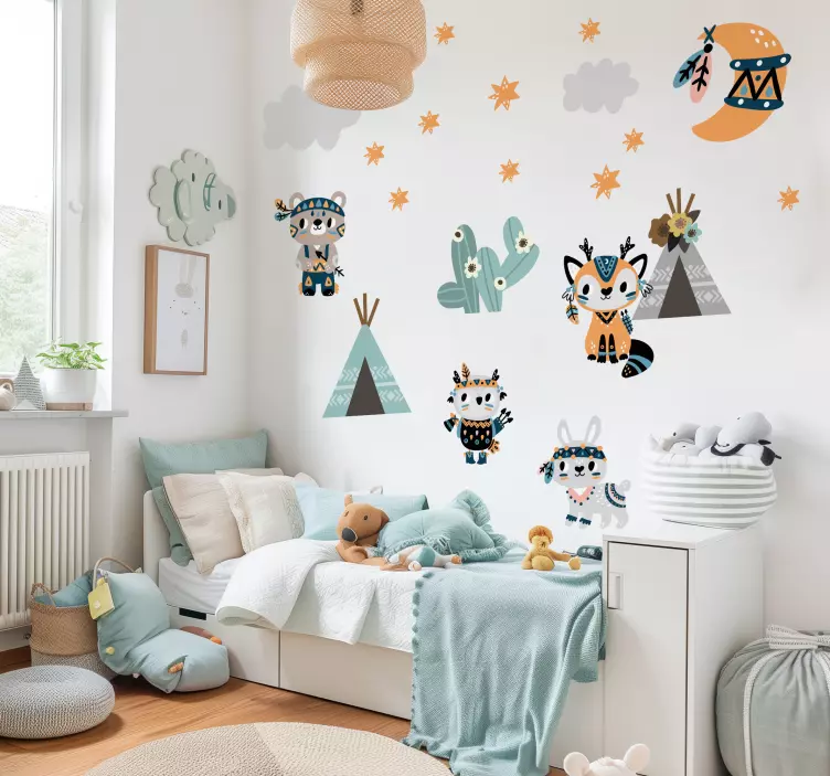 Naklejka dekoracyjna ilustracje zwierzęta w stylu indyjskim - TenStickers