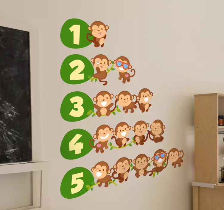 Małpki Liczenie od 1-5 Naklejka Ścienna - TenStickers