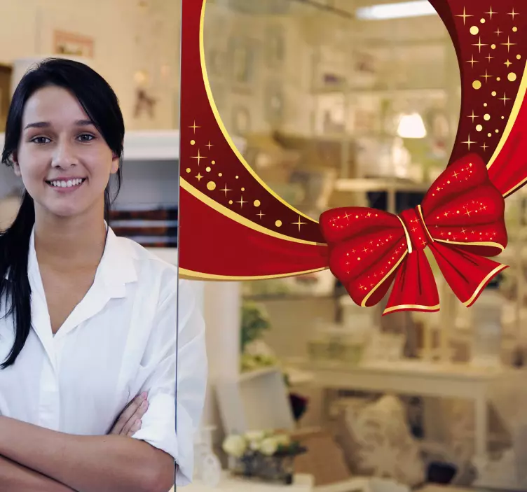 Naklejka świąteczna na witrynę sklepową czerwona wstążka - TenStickers