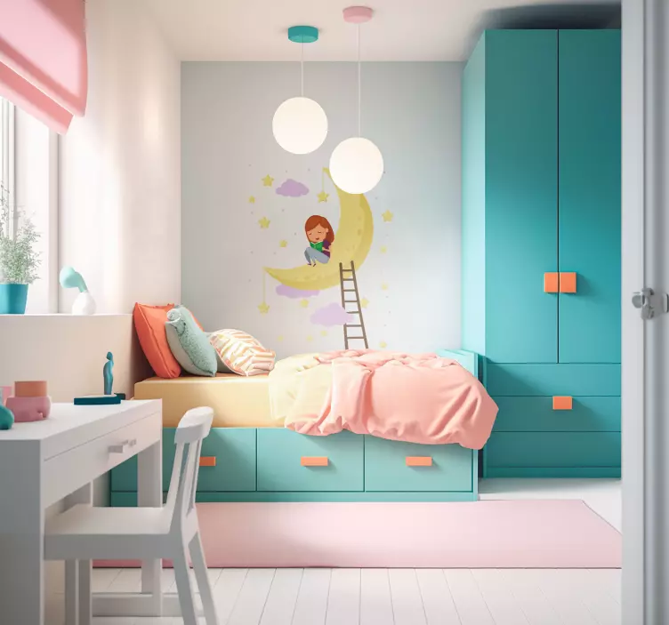 Naklejka dla dzieci - Dziewczynka na księżycu - TenStickers