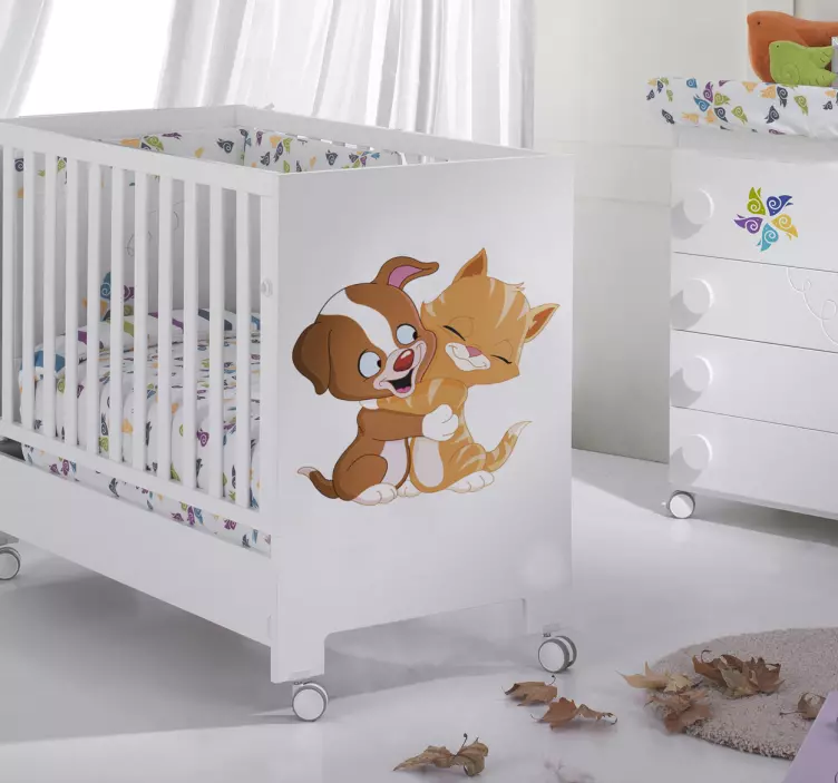 Naklejka dla dzieci przytulony pies z kotem - TenStickers