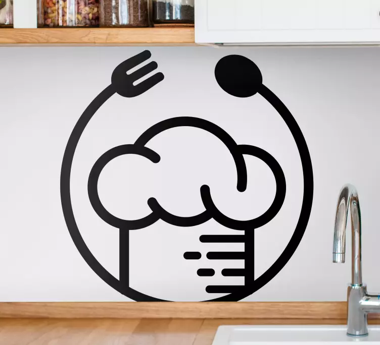 Naklejka na ścianę do kuchni Czapka kucharza, łyżka i widelec - TenStickers