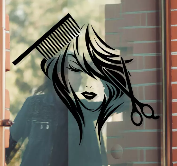 Naklejka na szybę do salonu fryzjerskiego nożyczki - TenStickers