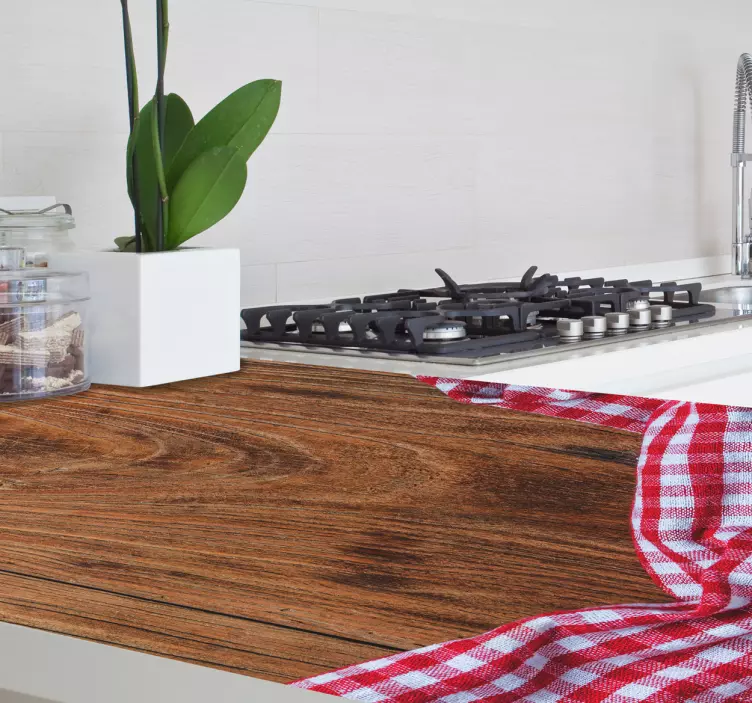 Naklejka na ścianę do kuchni z drewnianym wzorem obrusu - TenStickers