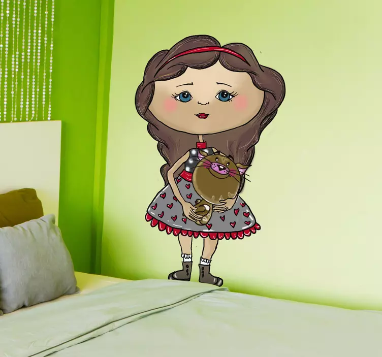 Naklejka dziecięca dziewczynka z kotem - TenStickers