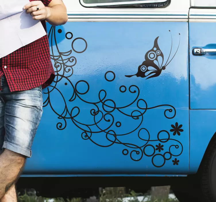 Duża naklejka na samochód motyle kwiaty - TenStickers