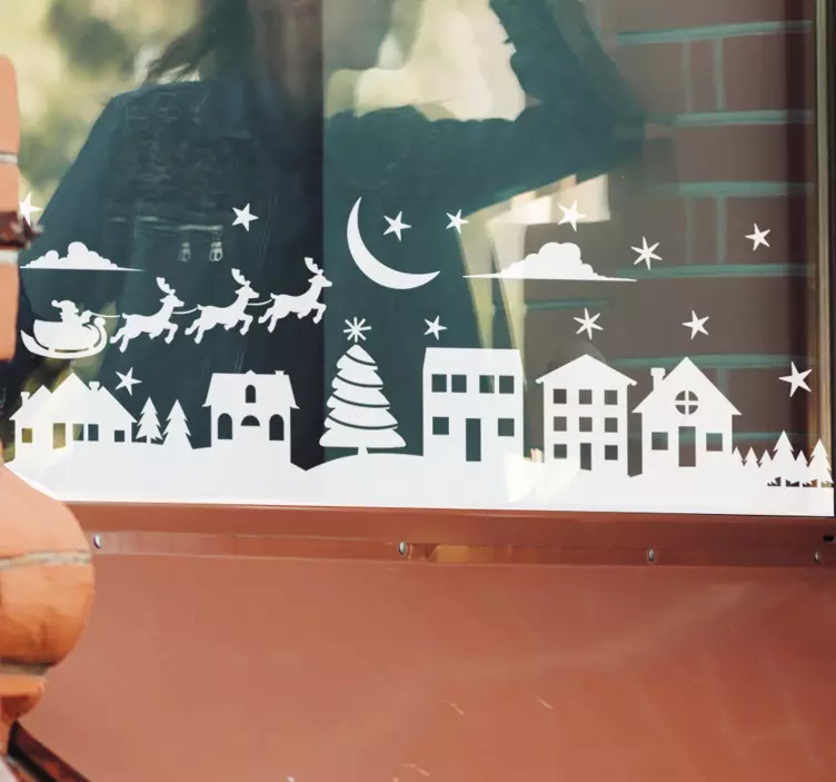 Naklejka świąteczna na witrynę sklepową sceneria zimowa - TenStickers