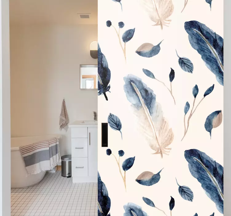 Naklejka na drzwi eleganckie wzory liści - TenStickers