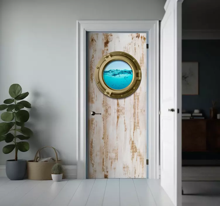 Okleina na drzwi okno statku na postarzanej teksturze - TenStickers