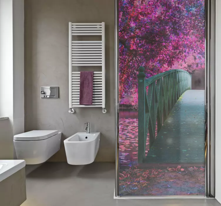 Naklejka na kabinę prysznicową krajobraz drewnianego mostu - TenStickers