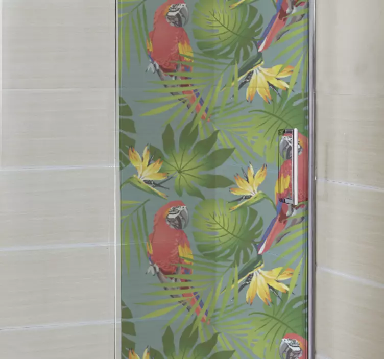 Naklejka na prysznic papugi na niebieskim tle - TenStickers