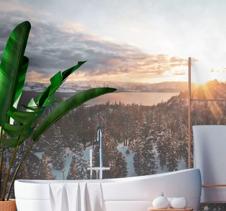 Naklejka na prysznic Widok na górskie jezioro - TenStickers