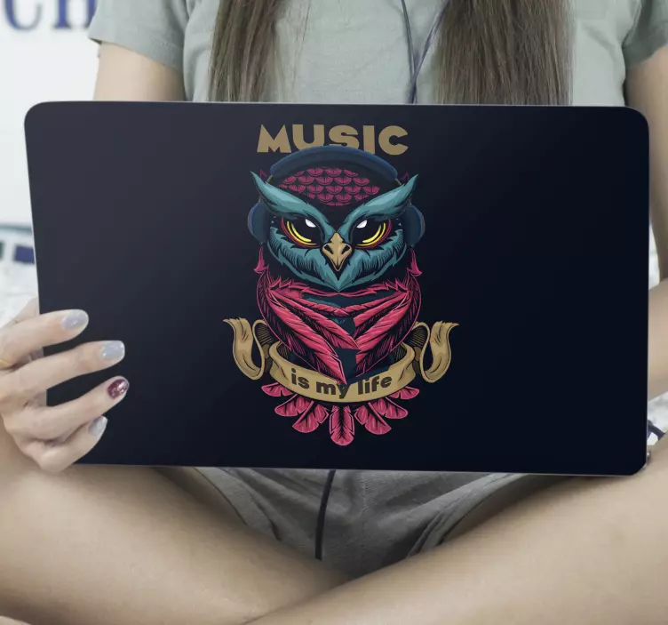 Naklejka na laptopa Ilustracja projekt muzycznej sowy - TenStickers