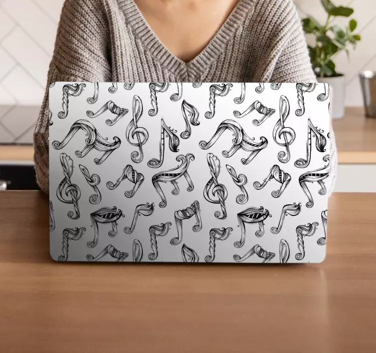 Naklejka na laptopa Ręcznie rysowane nuty wzór - TenStickers
