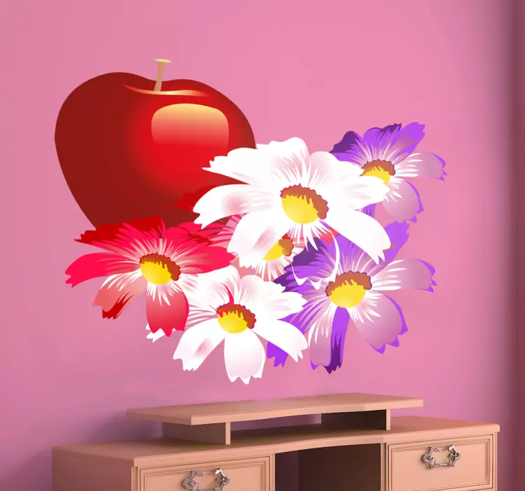 Naklejka na lodówkę jabłko i kwiaty - TenStickers