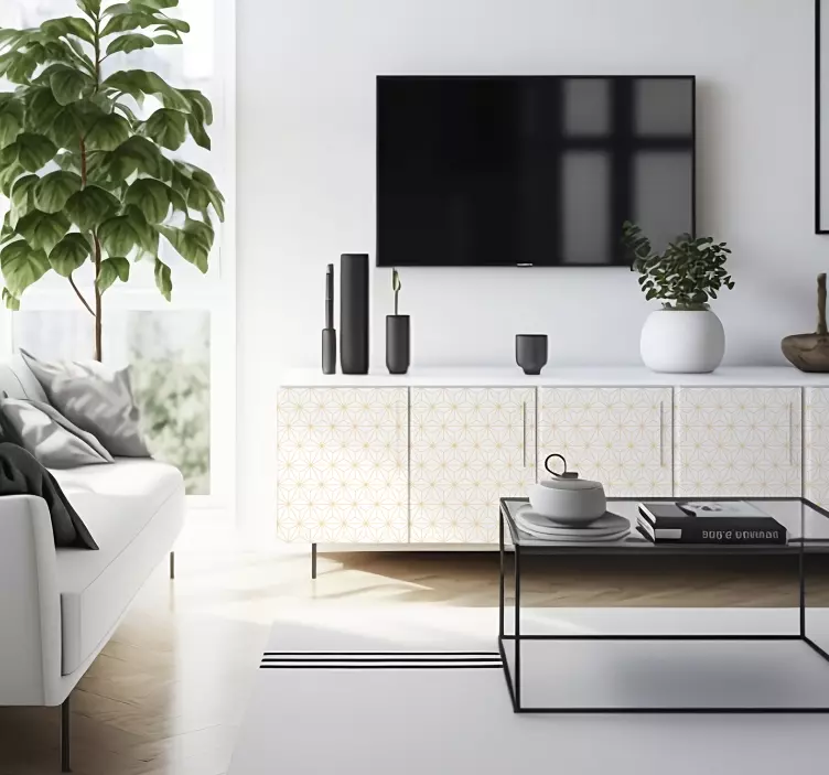 Okleina meblowa w białe paski i złote linie - TenStickers