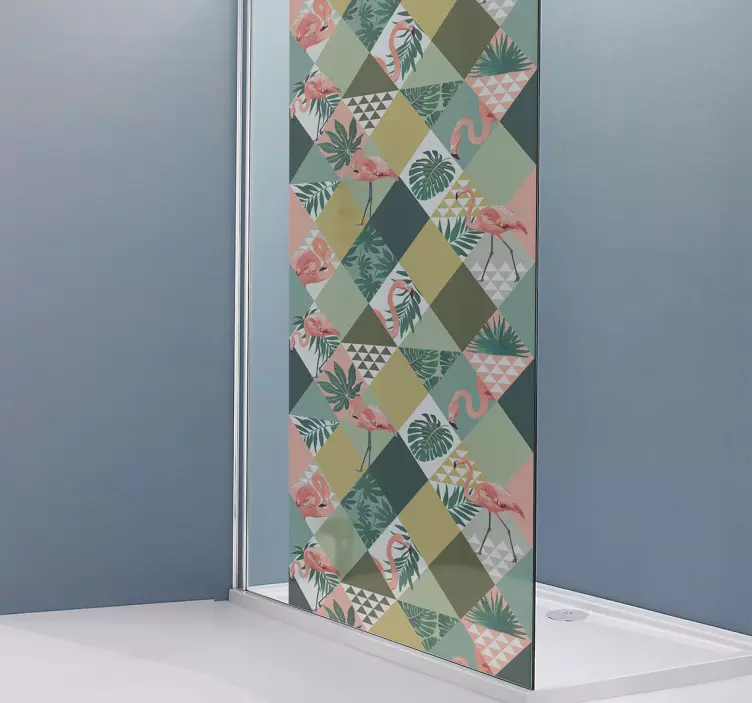 Naklejka na okno egzotyczne rośliny i flamingi - TenStickers