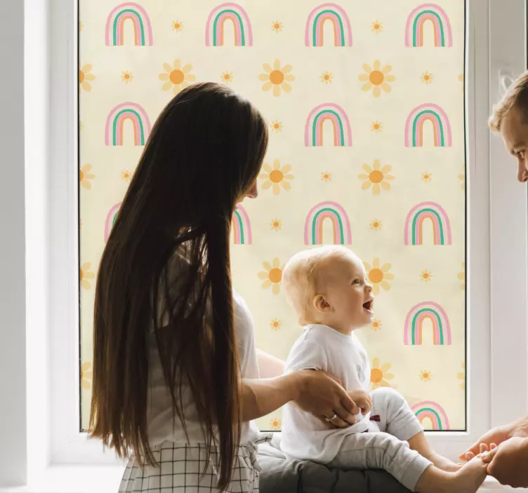 Naklejka na szybę do pokoju dziecięcego Kwiaty i tęcze - TenStickers