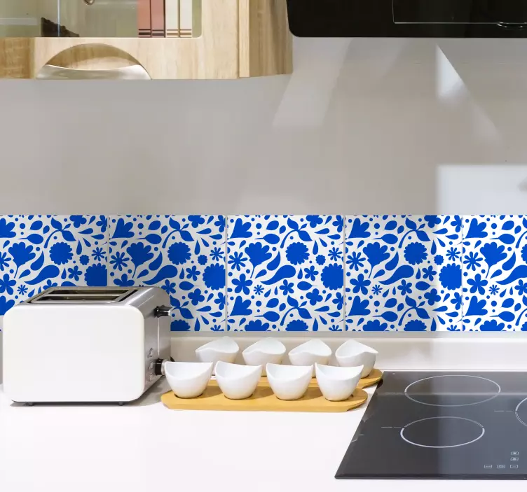 Naklejka na kafelki Delfts niebieskie różnorodne kwiaty - TenStickers