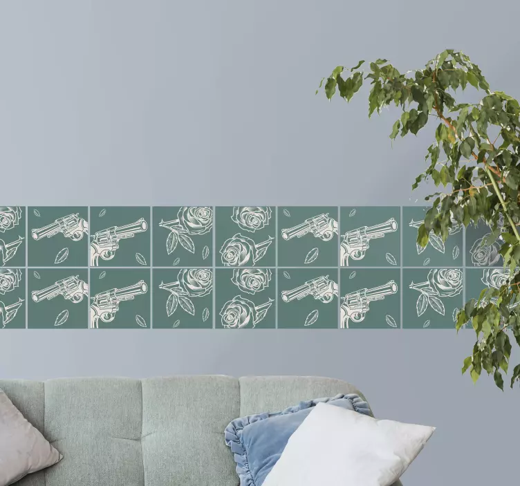 Naklejka na kafelki Kowbojski rewolwer i róża - TenStickers