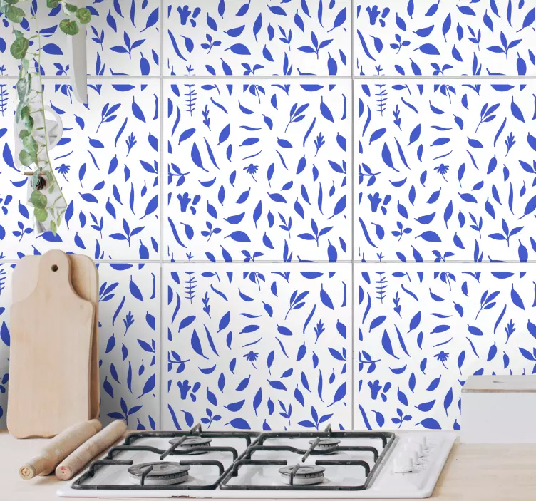 Naklejka na kafelki Niebieskie liście - TenStickers