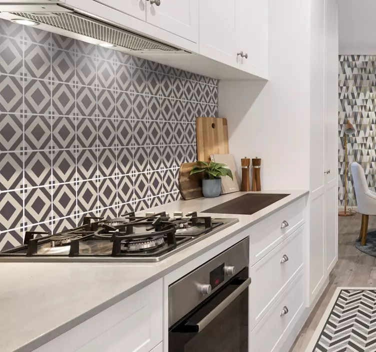 Naklejka na ścianę do kuchni vintage beżowy kwadratowy wzór - TenStickers