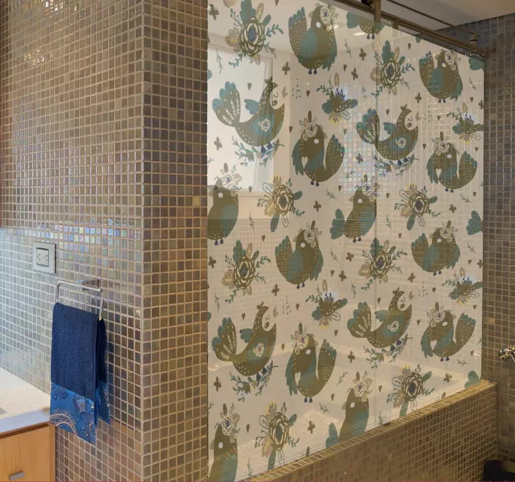 Naklejka na prysznic urocze wzory ptaków - TenStickers