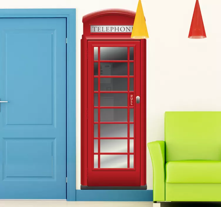 Naklejka na ścianę do salonu angielska budka telefoniczna - TenStickers