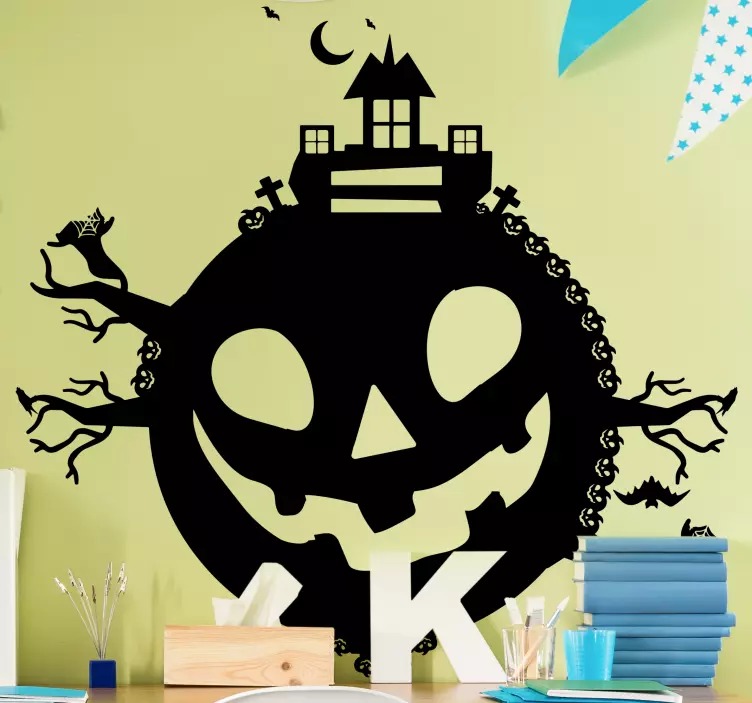 Naklejka na ścianę Halloween nawiedzony dom z dyni - TenStickers