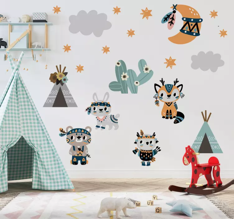 Naklejka dekoracyjna ilustracje zwierzęta w stylu indyjskim - TenStickers