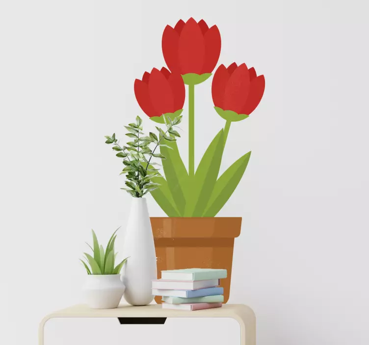 Naklejka kwiaty doniczka czerwonych kwiatów - TenStickers