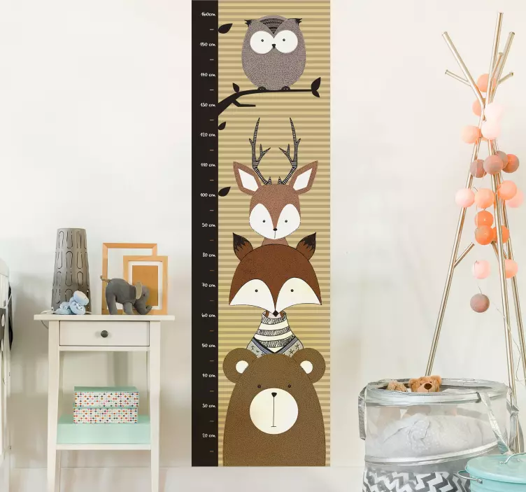 Naklejka na ścianę miarka tabela wzrostu zwierząt - TenStickers