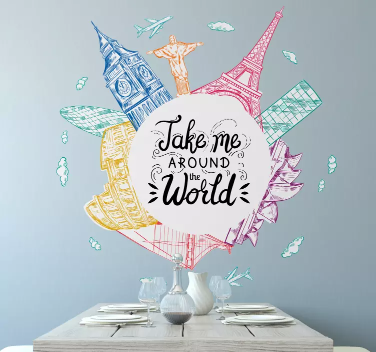 Naklejka na ścianę miejsca ilustracja znanych zabytków - TenStickers