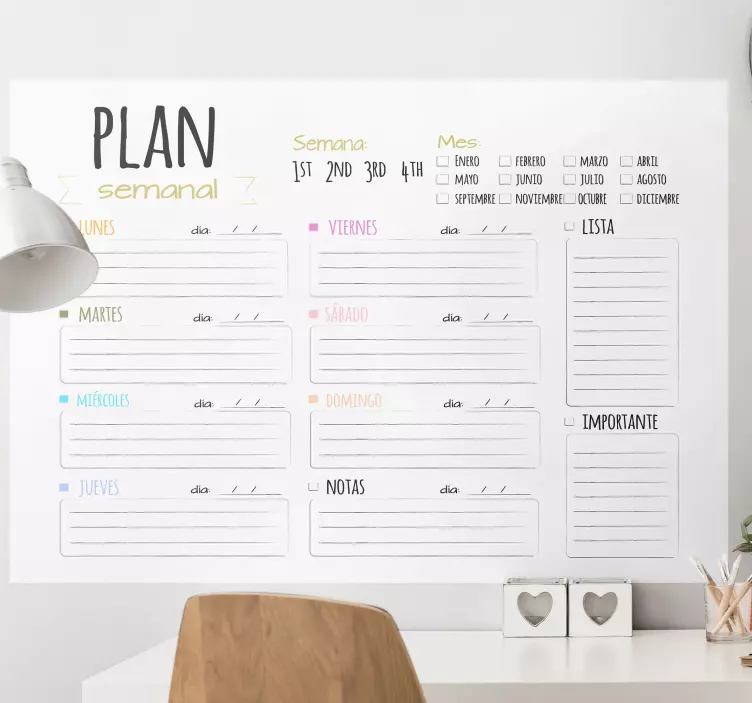 Naklejka na ścianę miejsca kalendarz tygodniowy - TenStickers