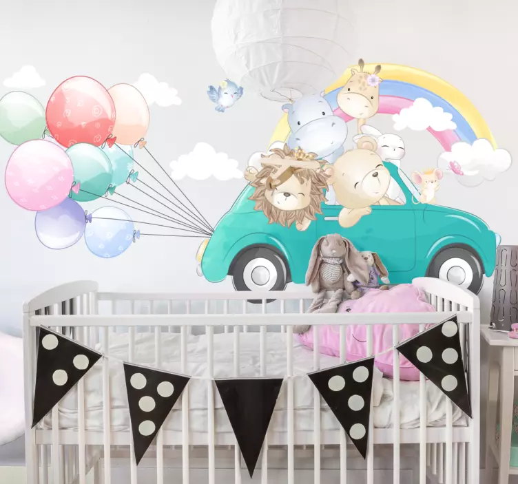 Naklejka na ścianę dla dzieci samochód przygód zwierząt - TenStickers