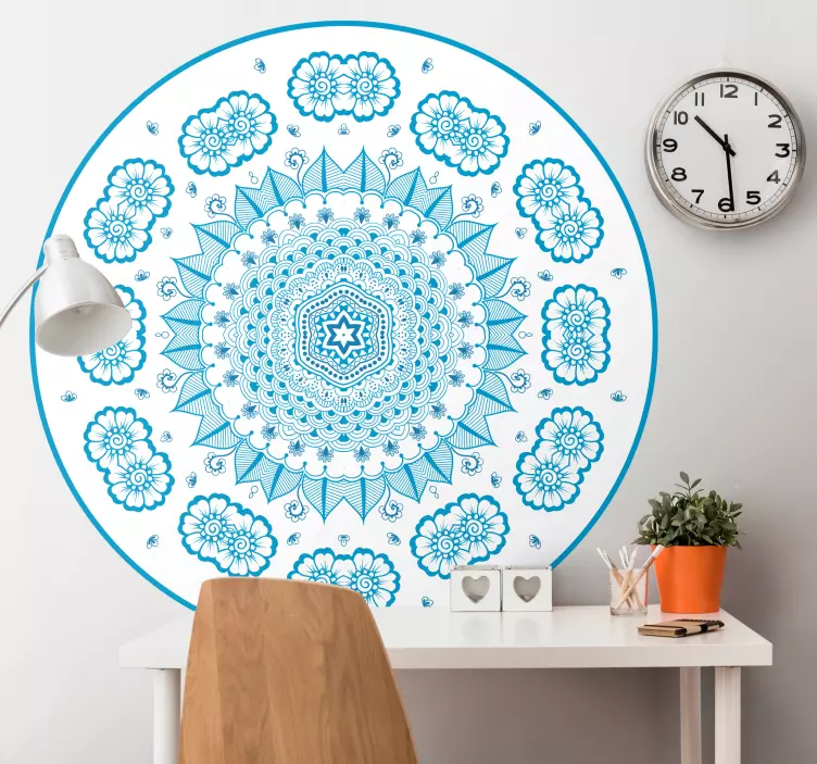 Naklejka na ścianę wzór kwiatowy niebieska mandala - TenStickers
