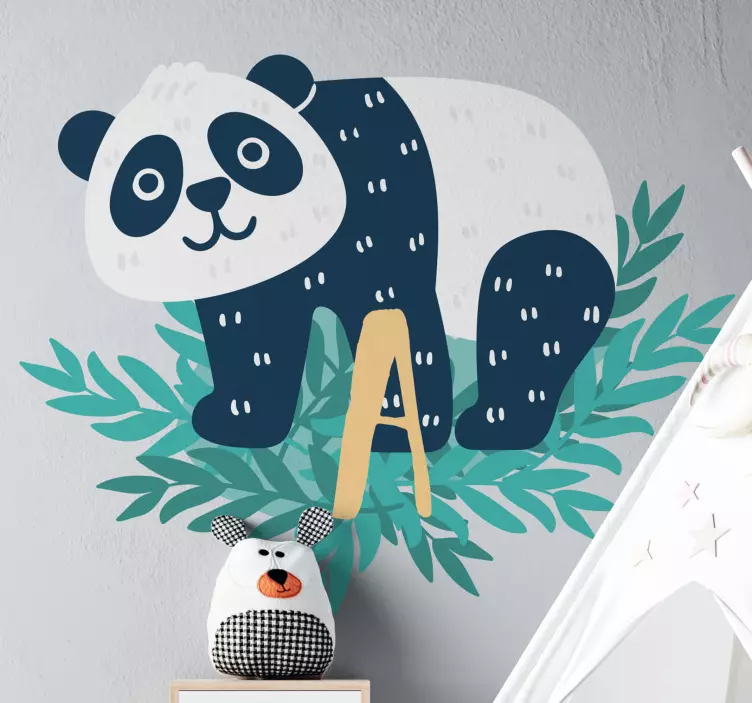 Naklejka na ścianę psy i koty panda na liściu - TenStickers