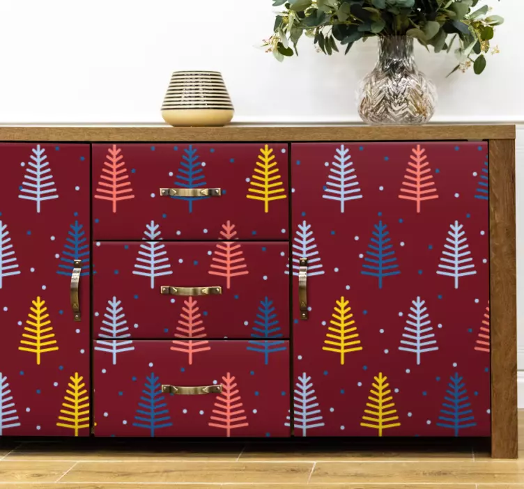 Naklejka na święta bożego narodzenia wzór kolorowych sosen - TenStickers