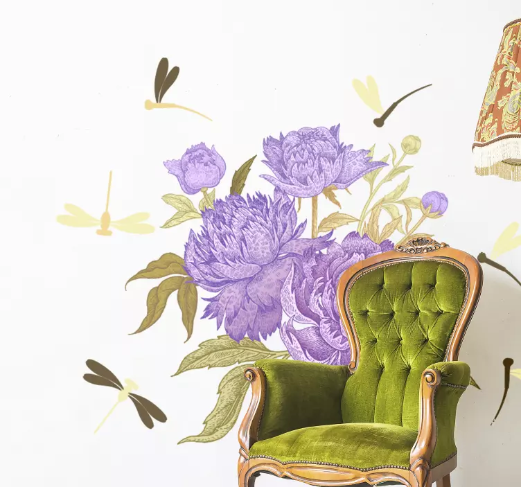 Naklejka na ścianę rośliny układ lawendowych piwonii - TenStickers