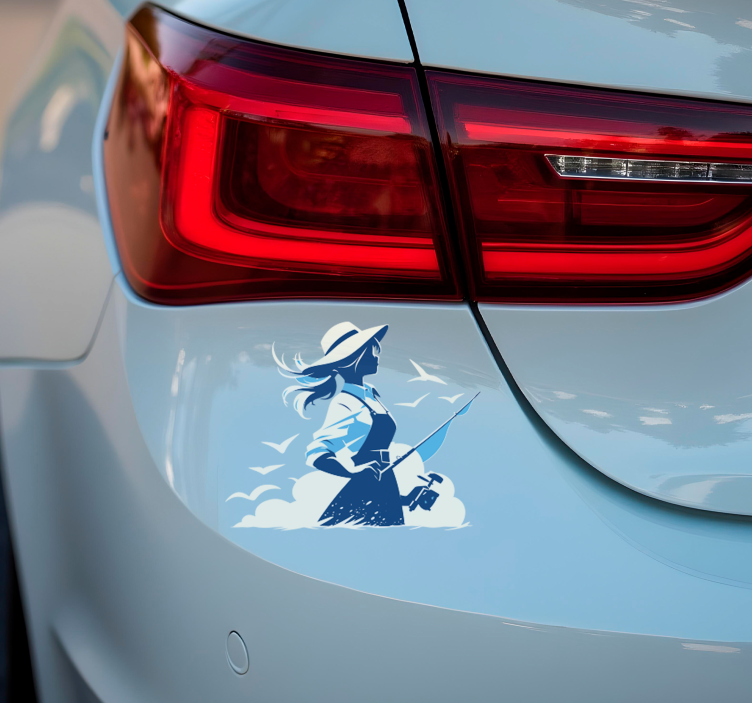 Naklejka na ścianę różne sporty dziewczyna łowiąca ryby - TenStickers