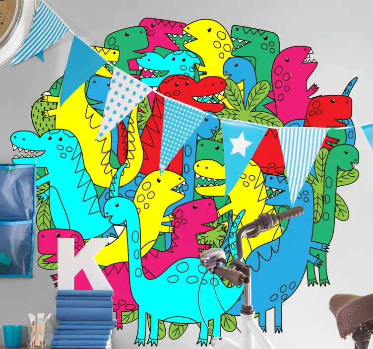 Naklejka na ścianę smoki kolorowa grupa dinozaurów - TenStickers